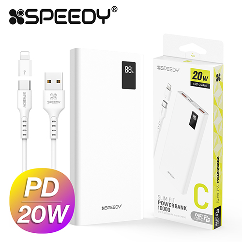 스피디 슬림 핏 PD 20W 고속 보조배터리 10000mAh (C타입 0.2M 20W 케이블+8핀젠더 포함)